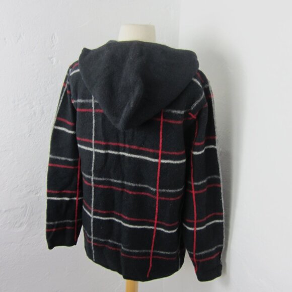 Vintage Cherokee Women's Size Small Black Plaid Wool Hooded Button Up Cardigan - Picture 4 of 7